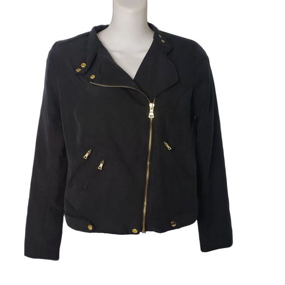 APT 19 Black Moto Jacket with Asymmetric Zip Front Size Petite XS - Picture 8 of 8